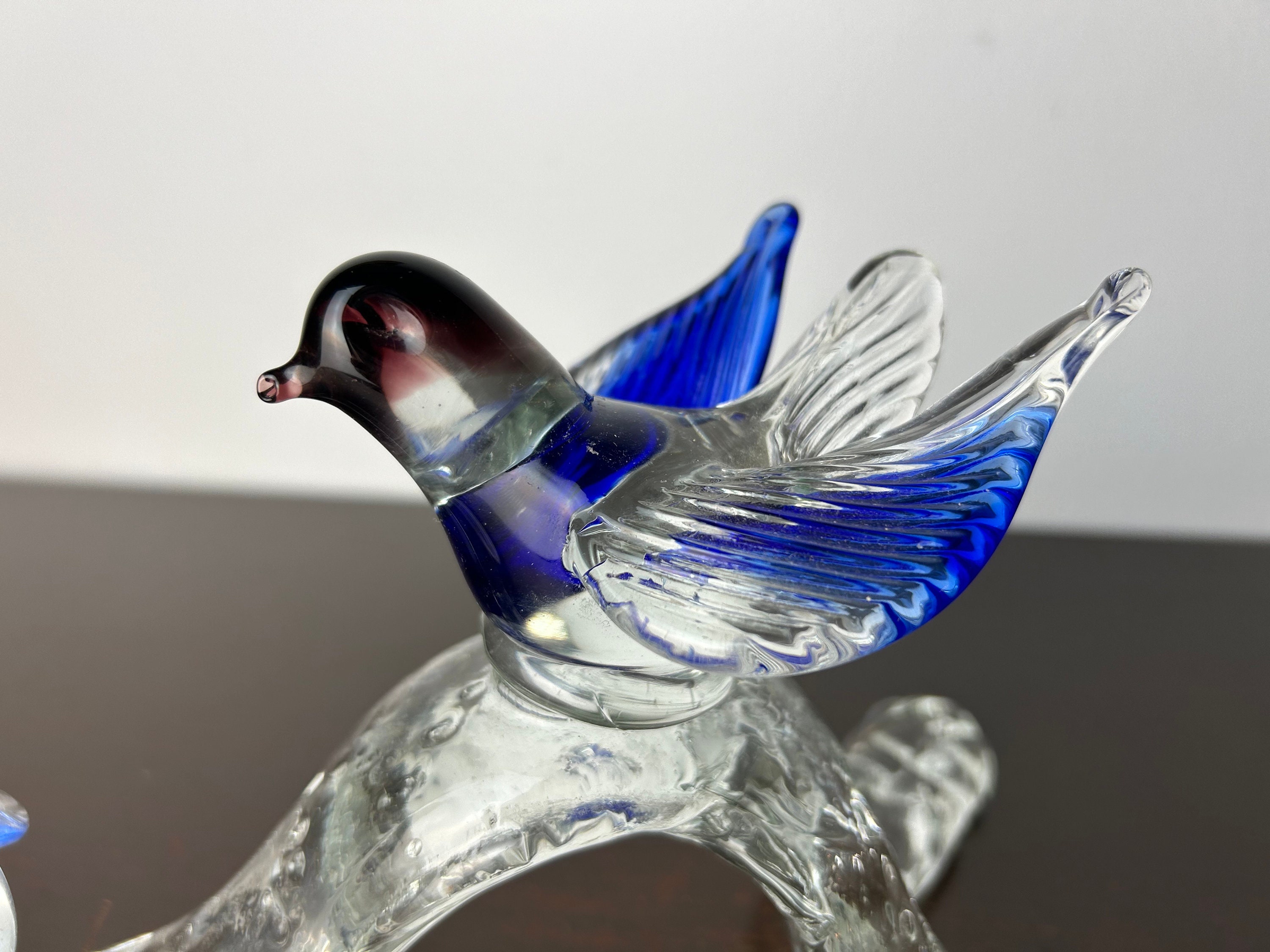 Vintage Murano Italy Style Art Glass Love Birds on Branch Statue