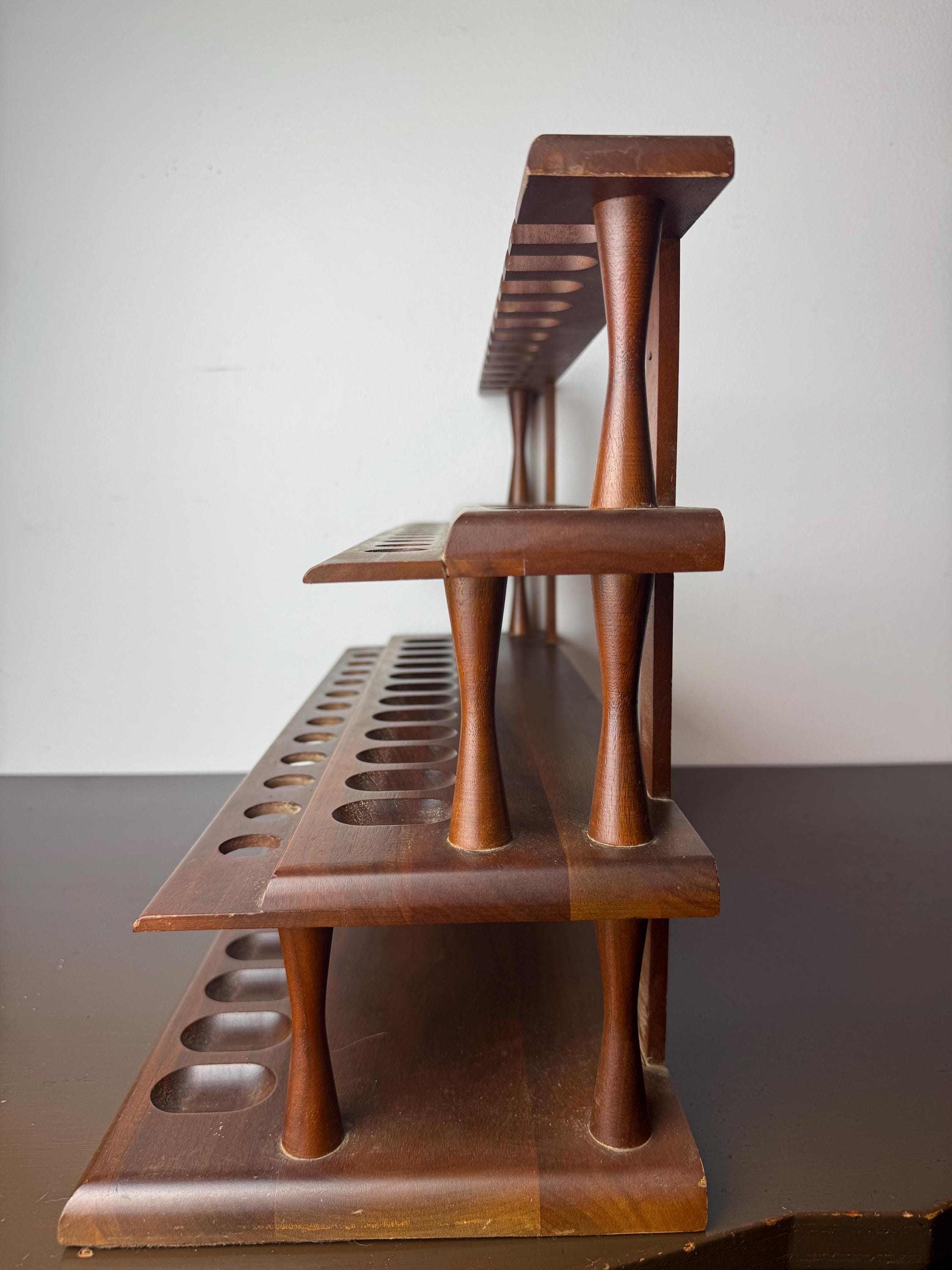 Decatur Industries Pipe Rack Vintage Mid Century Era Walnut Wood 36 Pipe Rack Wall Counter Display ...