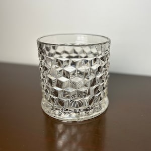 Vintage Fostoria American Clear Cookie Jar Canister *NO LID*, Cubist Cube Pattern Glass, Mid Century Collectible Glassware