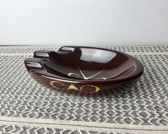 Vintage CAO 3 Zigarrenaschenbecher braun glasierte Keramik NIB, Werbung Sammlerstück Tobacciana Artikel, Atomic / MCM Wohnkultur, Tobbaco Geschenkidee