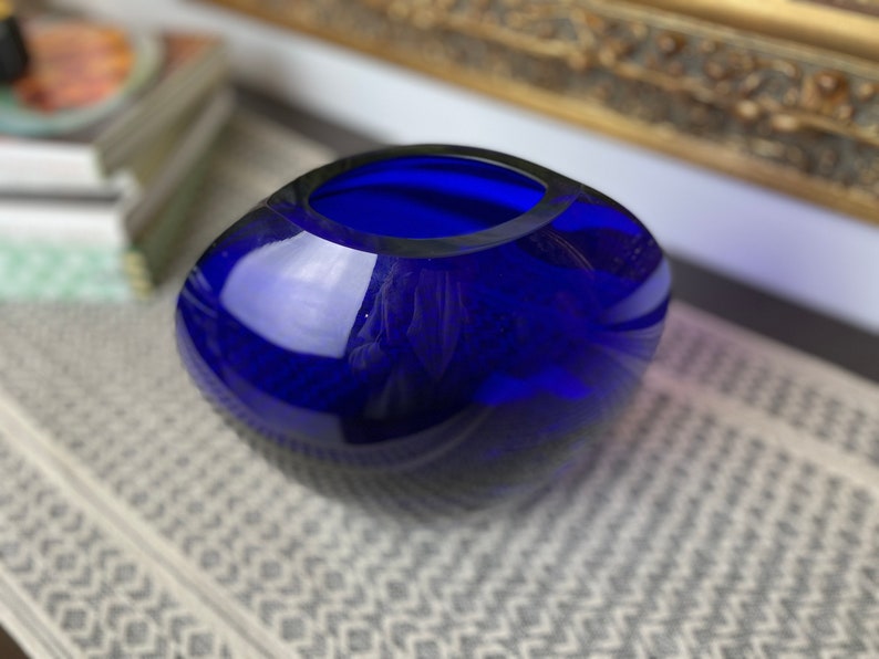 Krosno Cobalt Blue Glass Vase Polish Art Glass Round Glass Etsy