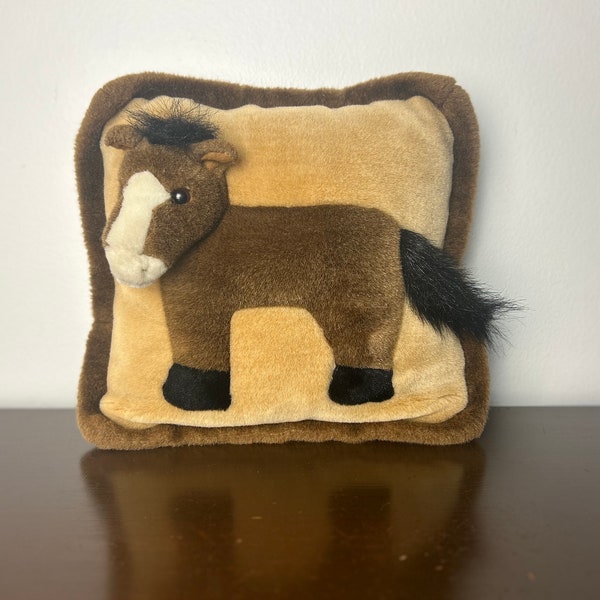 Vintage 3D Stuffed Plush Toy Horse Decorative Pillow by JAAG, Fluffy Pony Farm Animal Kids/Children’s Room, Equestian/Equine Bedroom Decor