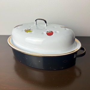 MCM Georges Briard Ambrosa emaille/emaille metalen braadpan, moderne atomaire keuken uit het midden van de eeuw, vintage retro metalen kookpan kookgerei