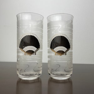 Culver SeaShell Highball Gläser/Becher, Vintage Kunststoff Barware Trinkgläser, MCM Stil, Post Modern, Gold und Schwarz Bild 6