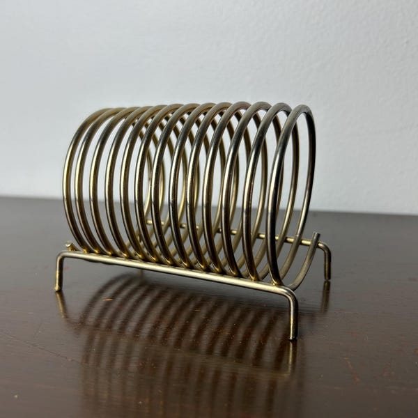 Vintage Small Brass/Gold Coil Mail Desk Stand Rack, MCM Office Desktop Bills/Letter Holder, Mid Century Modern Retro Storage Organization