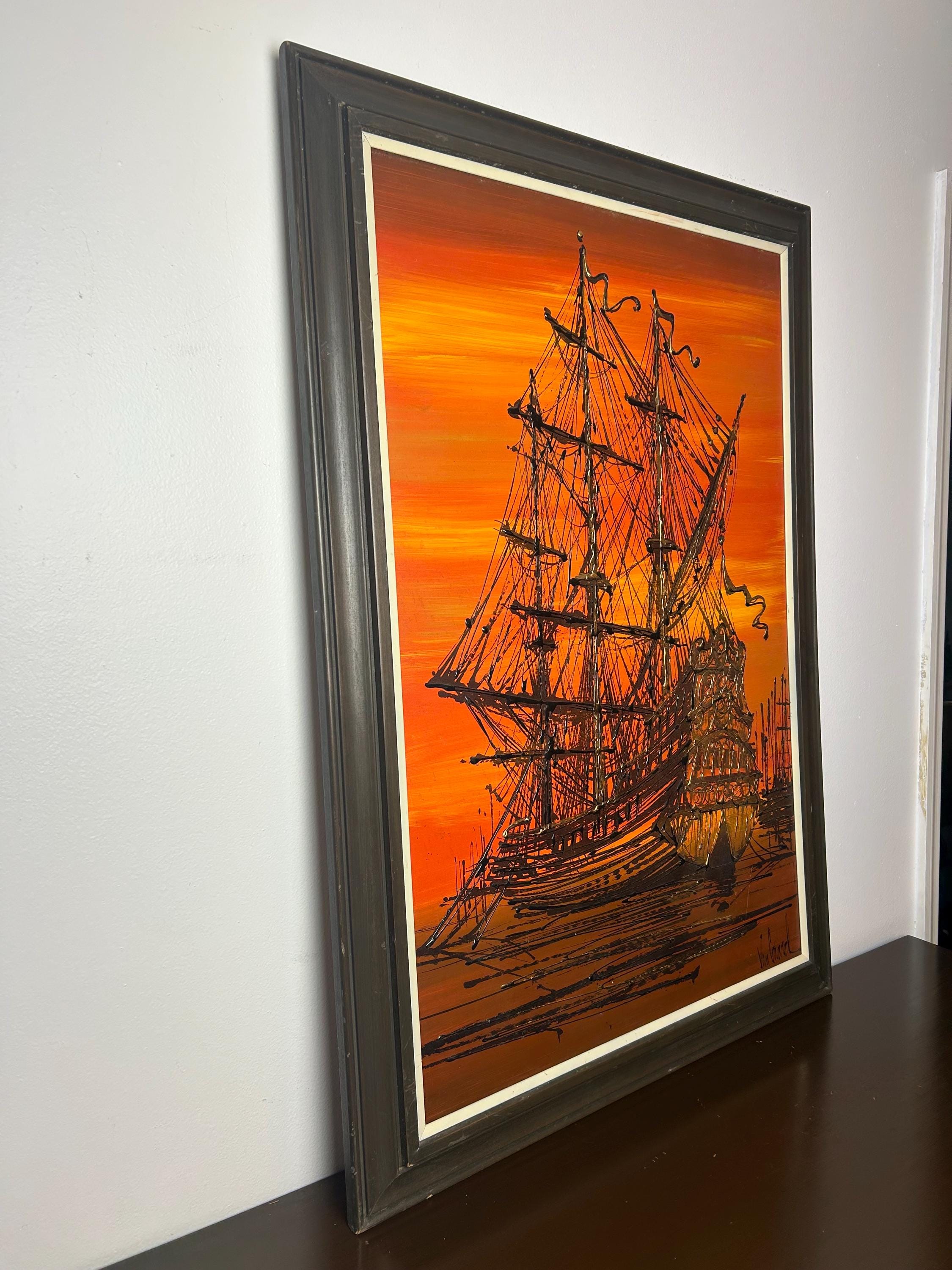 Vintage Large Vanguard Studios Oil Painting Art on Board by Van