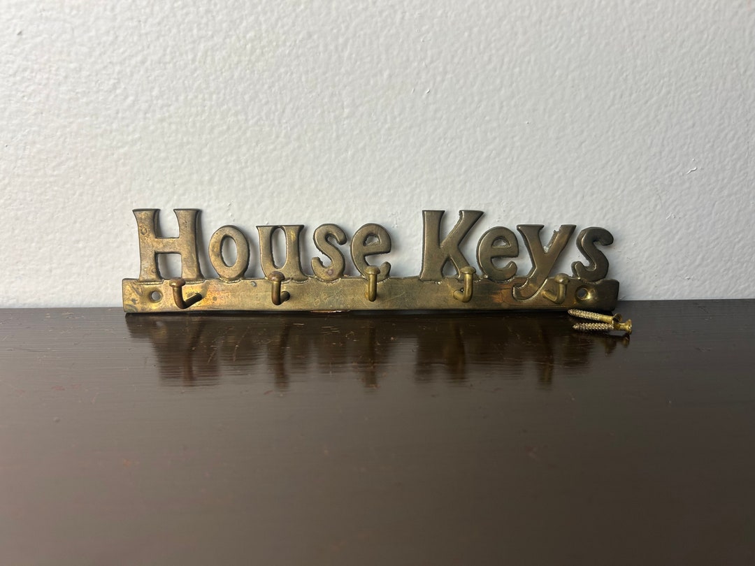 Vintage “house Keys” Brass Metal Wall Hanging Mount Hooks Organizer ...