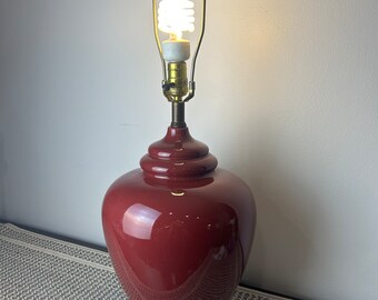 Vintage Royal Haeger Art Pottery 80s Maroon Ceramic Table Lamp, Post Modern 1980’s Home/Living Decor, Bedside/Office Desk Lighting