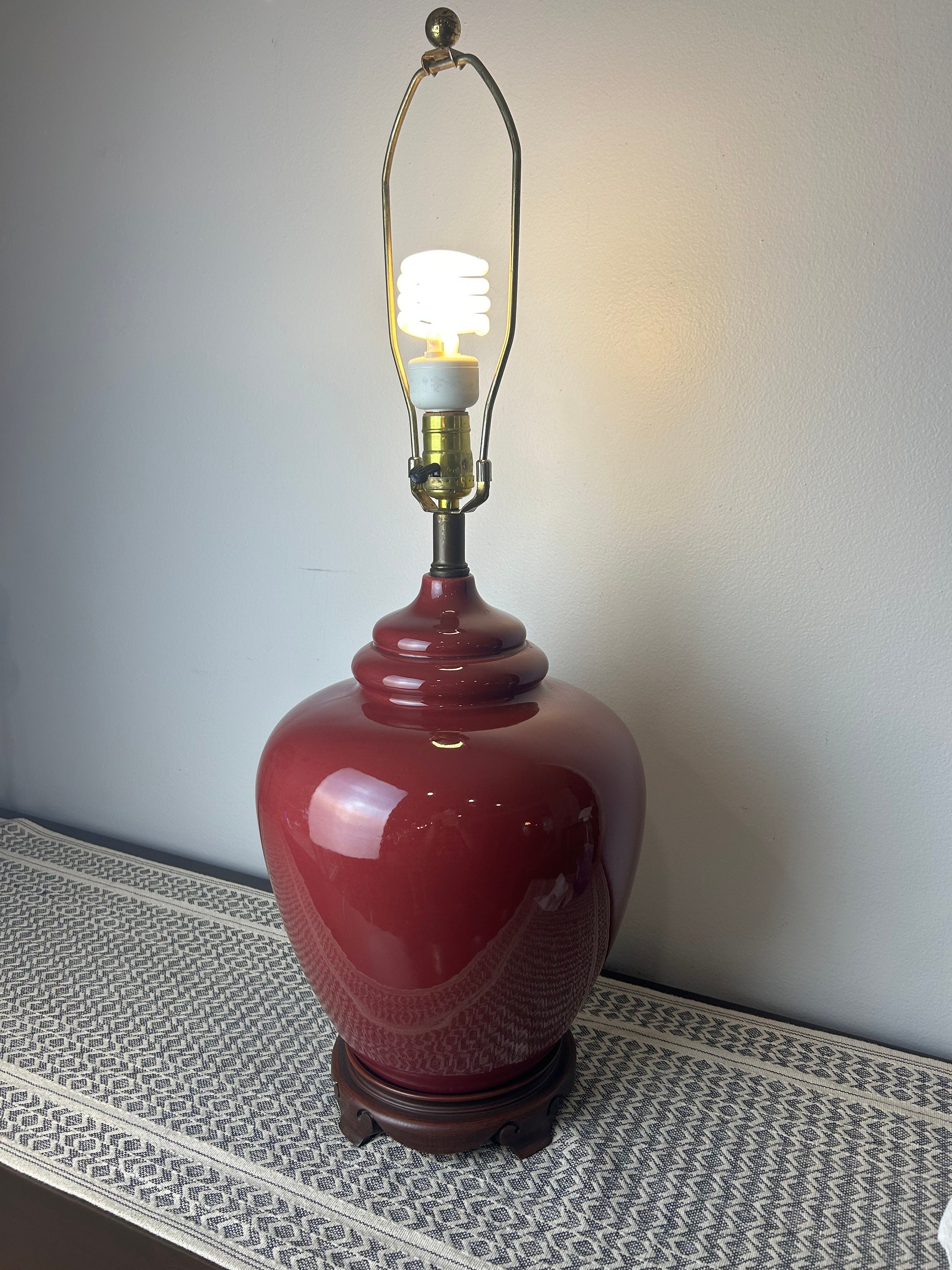 Vintage Royal Haeger Art Pottery 80s Maroon Ceramic Table Lamp