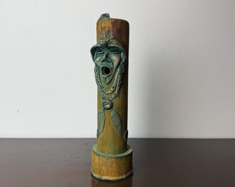 Quemador de incienso vertical con relieve de jefe nativo americano y tallo de bambú vintage