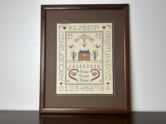 フランスアンティーク アルファベットイニシャル刺繍サンプラー53×36cm