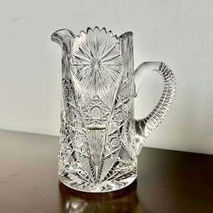 Antique American Brilliant Cut Glass Hobstar Beverage Pitcher, ABP Cut Crystal/Glass, Vintage Collectible Elegant Dining, HEAVY Luxury Jug