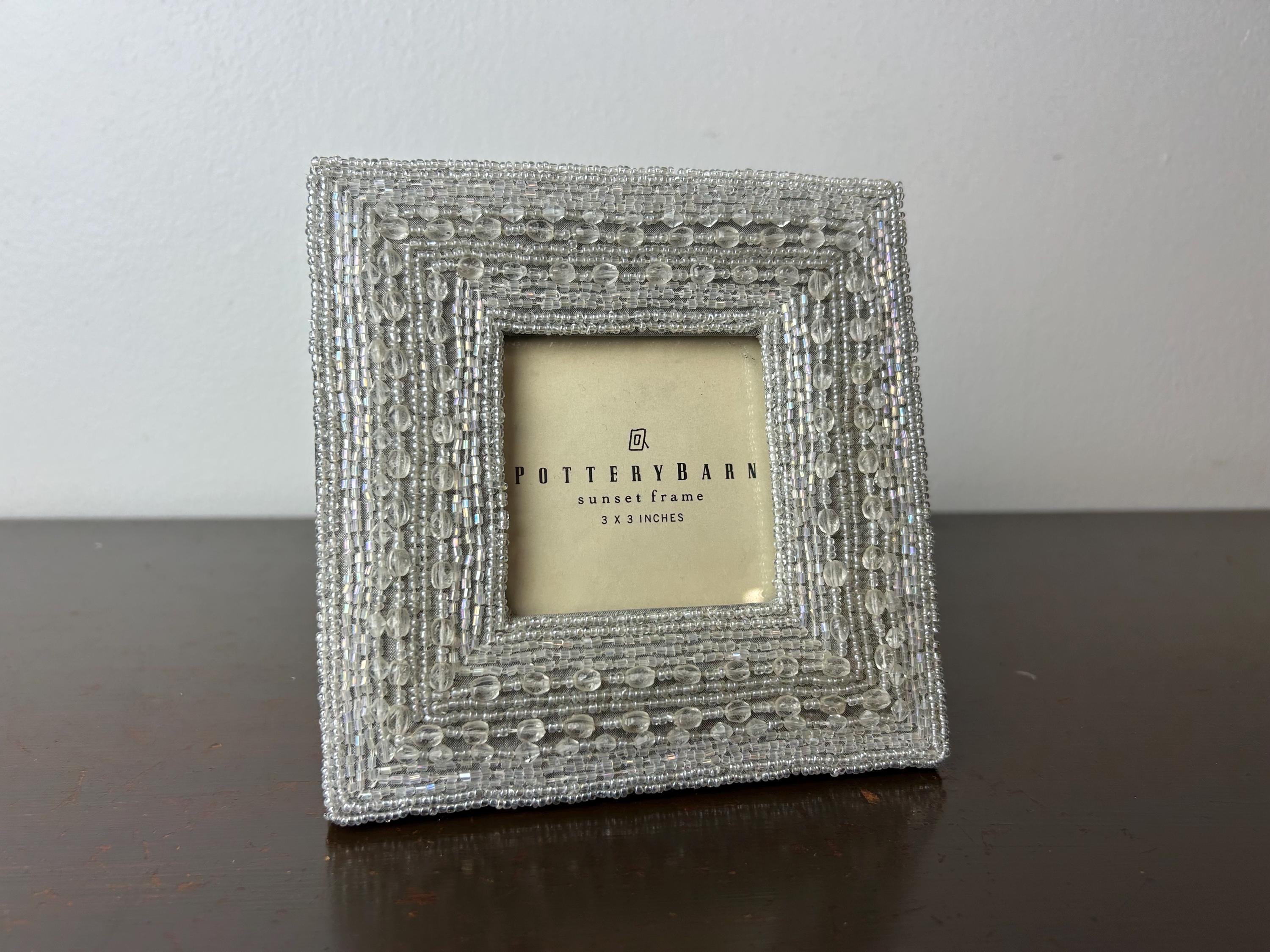 Pottery Barn Grey Seed Beaded Frame 3x3 Photograph, Glam Wedding