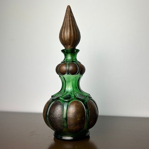 Vintage MCM Empoli Green Glass Genie Flasche, Leder gewickelter Dekanter