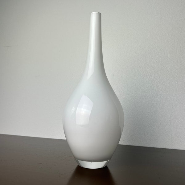 Contemporary Modern Johanna Jelinek Salong IKEA Handblown White Tall Glass Flower/Bud Vase, Swedish Modernist