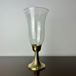 Vintage Brass Candlestick Holde with Glass Hurricane Shade by Hosley, Hollywood Regency/Neoclassical Traditional Home Mantle Decor