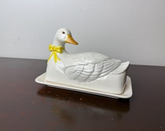 Mantequera de cerámica Vintage Goose Yellow Bow Cottagecore de Otagiri