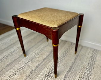 Vintage Retro MCM era Sewing Storage Bench/Ottoman with Brass Accents & Vinyl Seat, 1960’s Mid Century Modern Livingroom Furniture