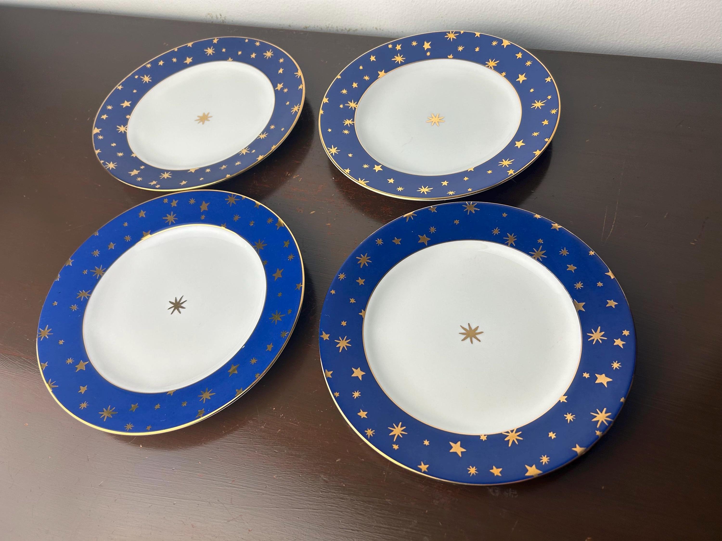 Vintage 90s Galaxy Blue Porcelain 8” Salad Small Plates Set 4 by