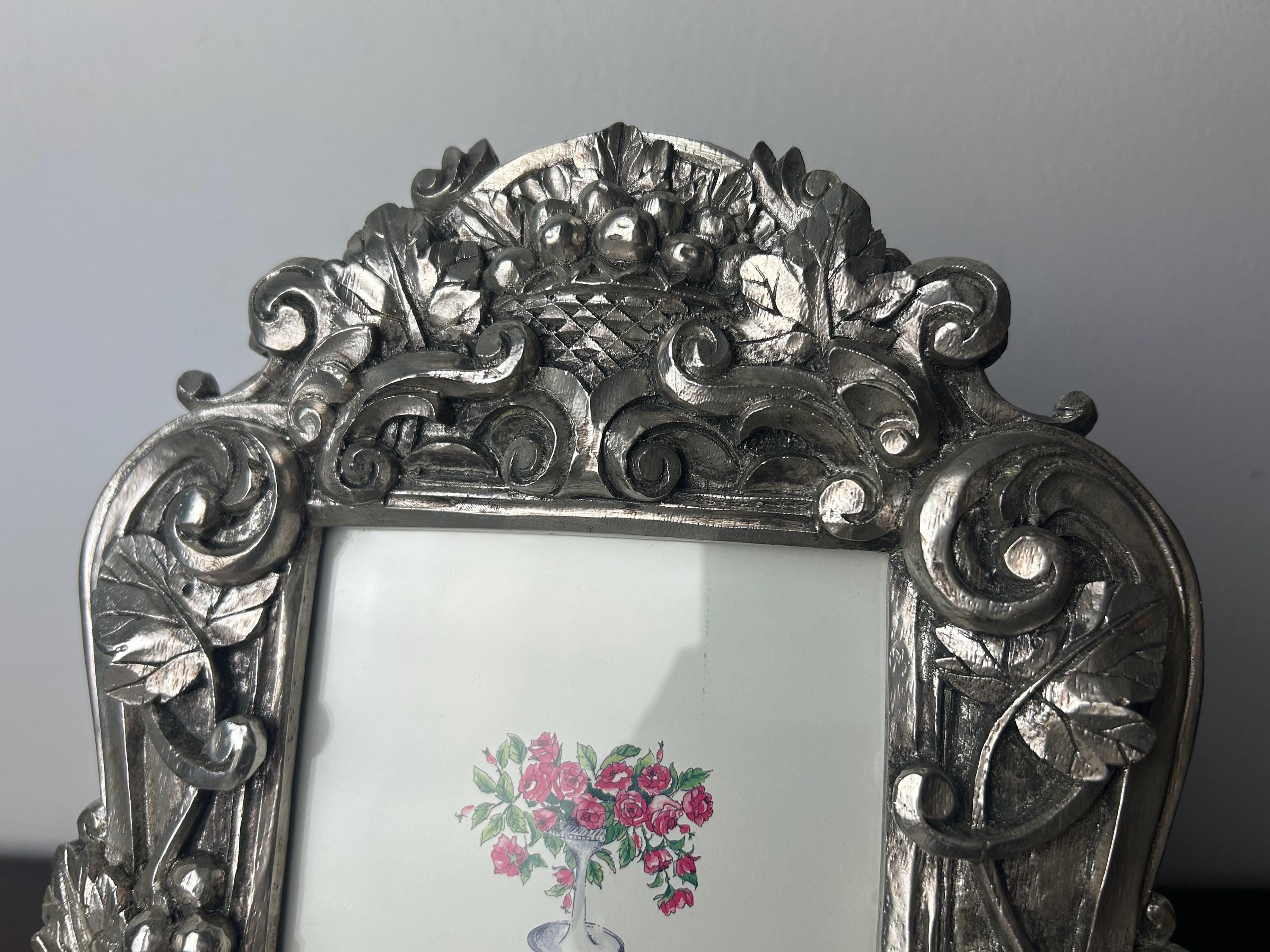 ヴィンテージ装飾花/ブドウ/スクロールシルバー樹脂フォトフレーム