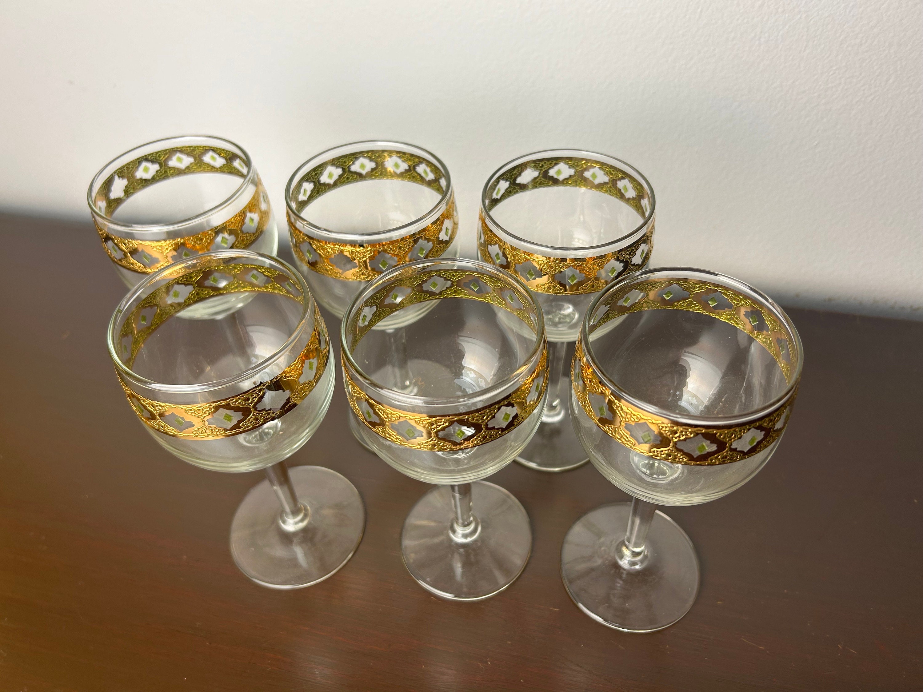 Vintage Culver Valencia Wine Decanter & 6 Glasses/golbets