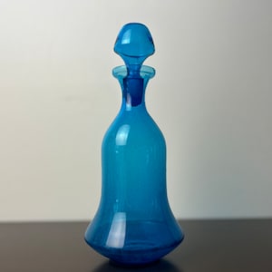 1960’s Turquoise Decanter with Stopper Attrib. Wayne Husted for Blenko/Bischoff Glass, Mid Century Modern Barware, Handblown Art Glass