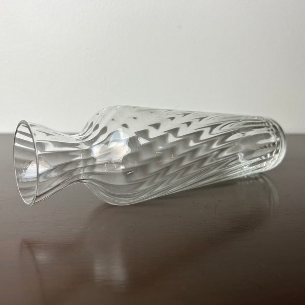 Vintage Optic Swirl Ribbed Clear Handblown Art Glass Vase, Minimalist Modern, Propagation Jar