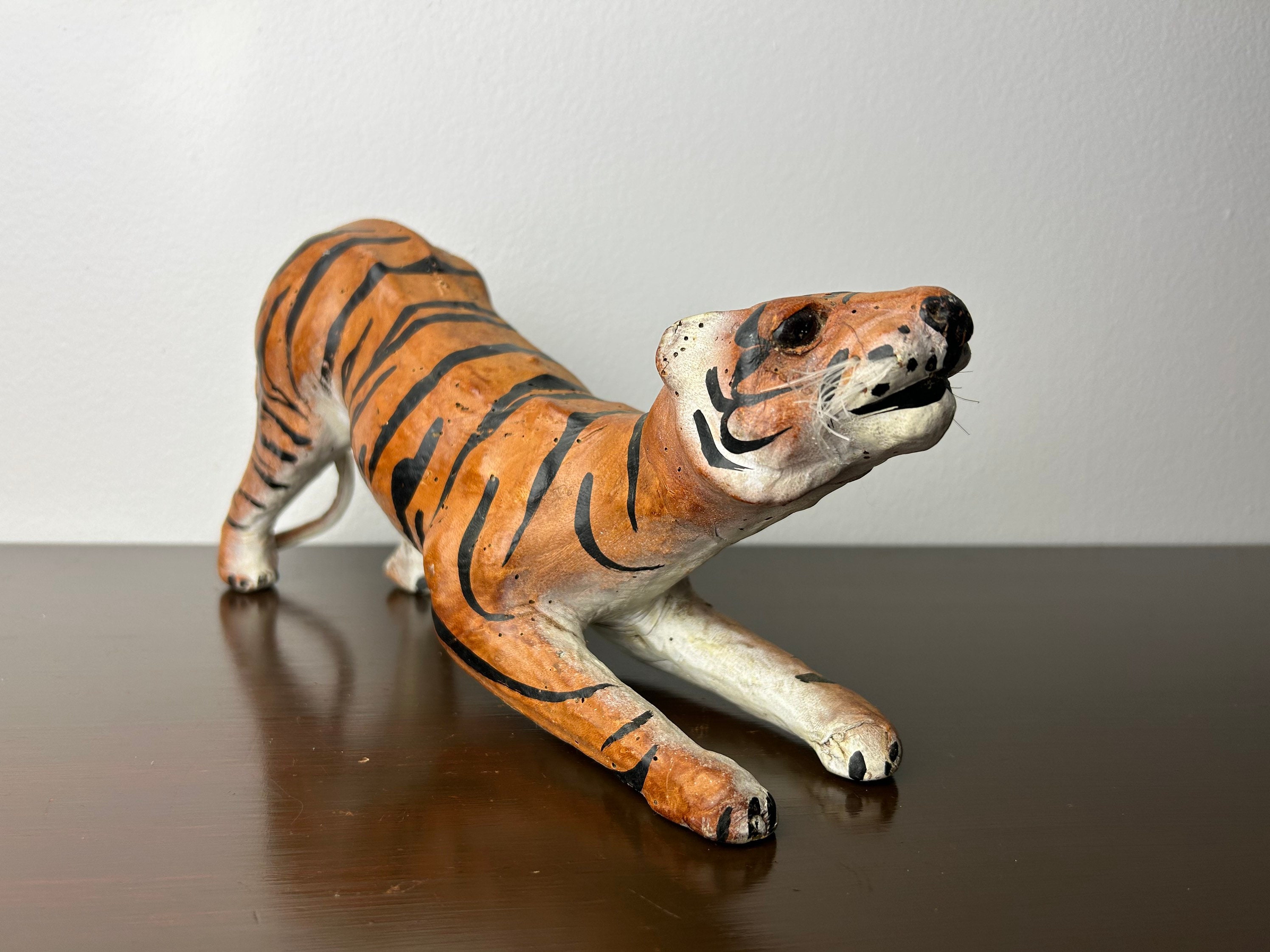 Tiger Head Bust Faux Carved Wood Look Figurine 11.75