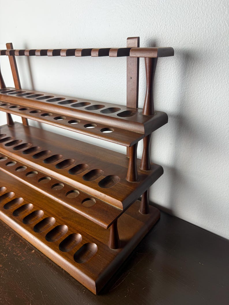 Decatur Industries Pipe Rack Vintage Mid Century Era Walnut Wood 36 Pipe Rack Wall Counter Display ...