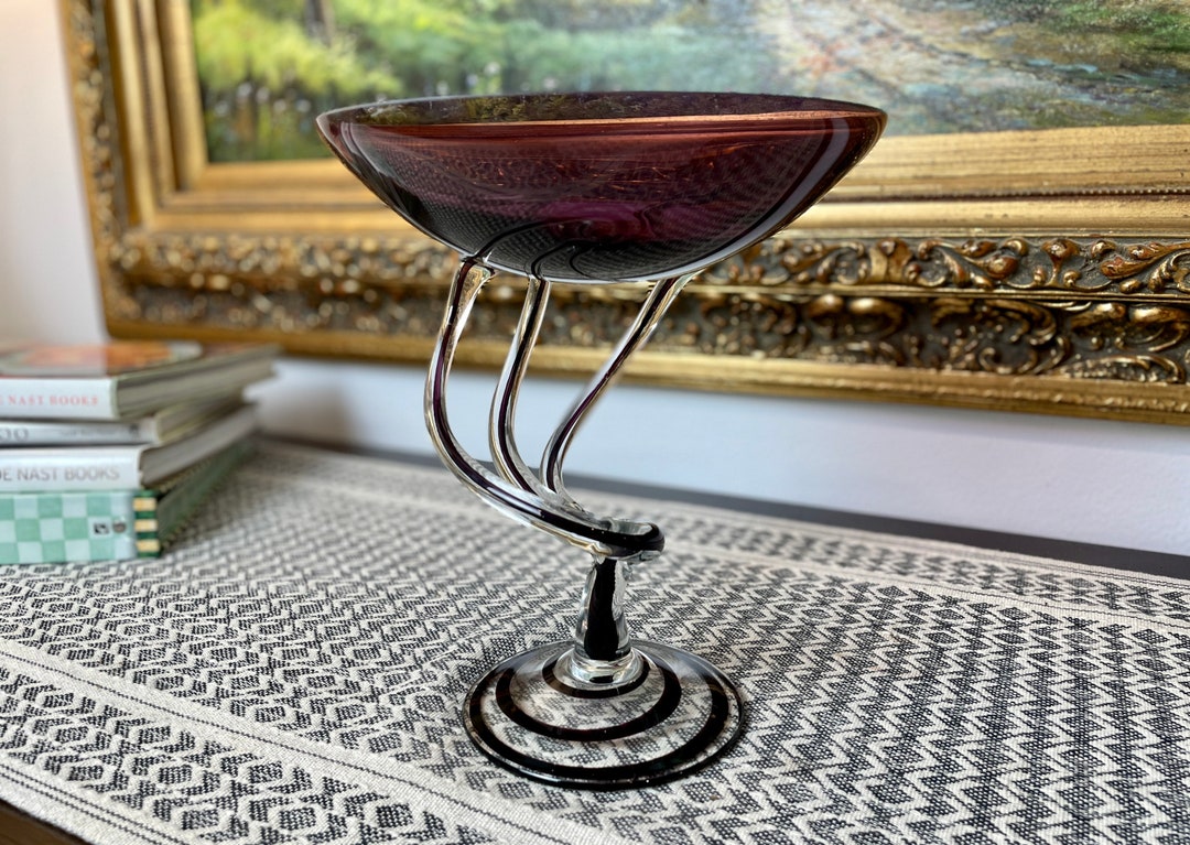 Jellyfish Purple Pedestal Bowl by Jozefina, Krosno Glass, Polish