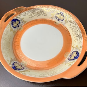 Antique Noritake Lusterware Porcelain  Handled Serving Bowl with Handpainted Cobalt Blue & Gold Flowers, Morimura Bros, Art Nouveau China