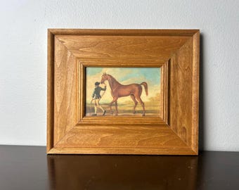 Vintage Wood Framed Jockey Rider & Horse Painting Print, French style Gallery Wall Artwork, Traditional Antique Equestrian Art Home Decor