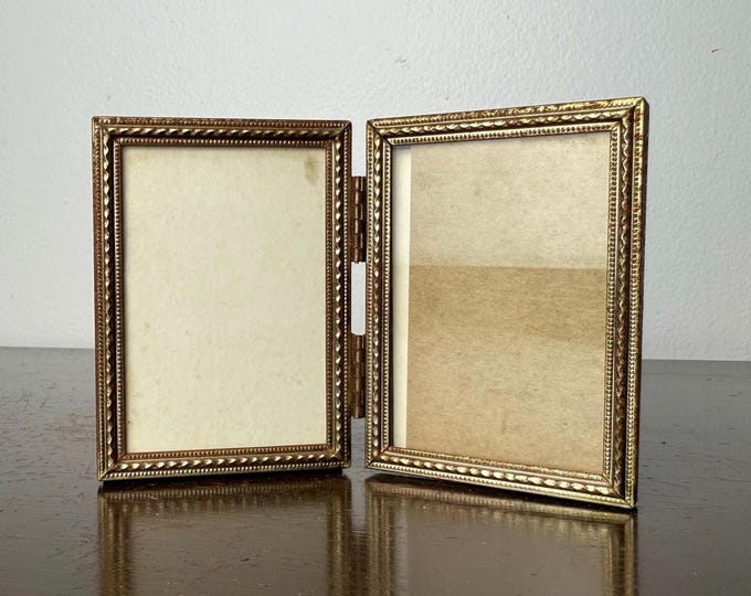 Vintage Hinged Bifold Gold Metal Double Picture Frames, Mid Century ...