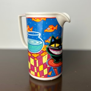 Vintage Cat Fish Bowl keramische kruik door Martin Ansolabehere Animation Artist, Smiling Cat Gold Fish Design, exclusief ontworpen Chaleur