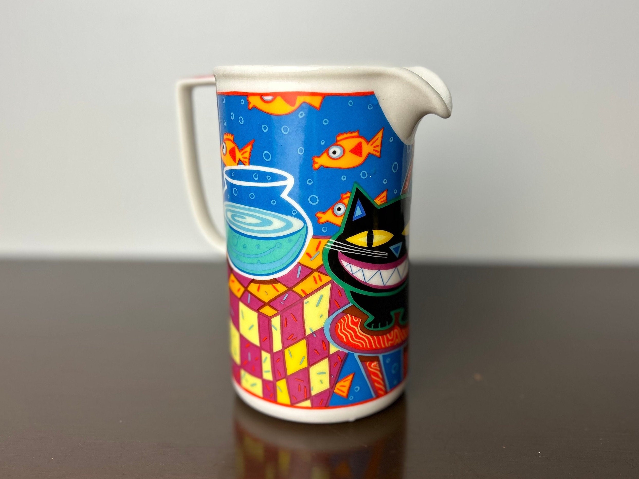 Vintage Cat Fish Bowl Ceramic Pitcher by Martin Ansolabehere