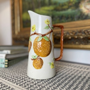 Vintage Orange Juice Pitcher and Glasses 1950's Hand Painted