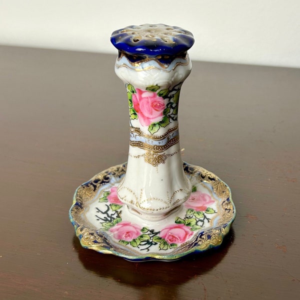 Antique Handpainted Japanese Porcelain & Gold Moriage Hat Pin Holder, Art Nouveau style, Ring/Earring Dish, Vintage Vanity Dresser Decor