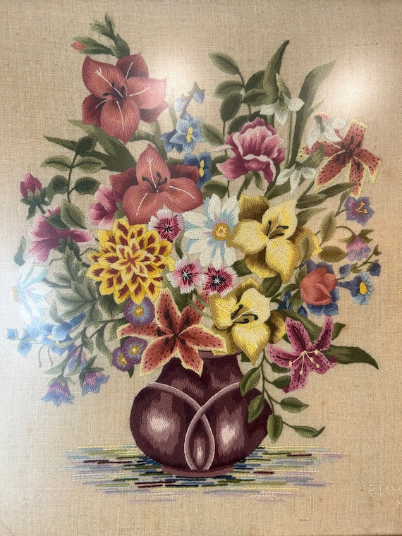 刺繍絵画 手作り 大型サイズ額縁 静物画 美術品 ア-ト インテリア