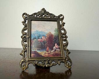 Vintage Art Nouveau Style Brass Ornate Scrolls Picture Tabletop