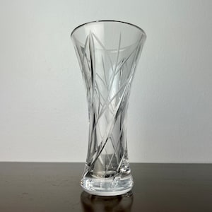 Fine Modernist Polish Handcut Lead Crystal Small Flower Vase, Contemporary Modern style. Made in Poland
