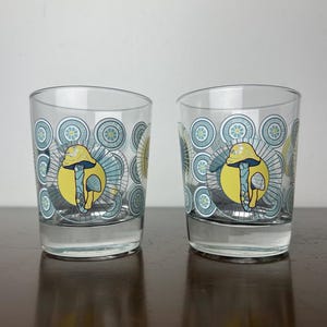 Vintage IKEA Lowball Floral Mushroom Glasses Set of 2, MCM Flower Power Glassware Cocktail Juice CupS, Retro MCM Boho Kitchen Gift