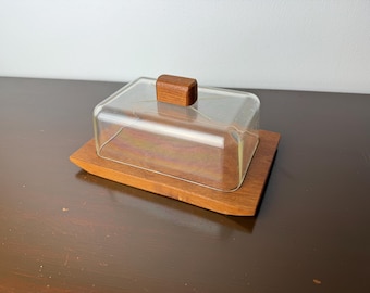 Tabla de quesos de teca de mediados de siglo con cúpula de acrílico, Knobler, década de 1960.
