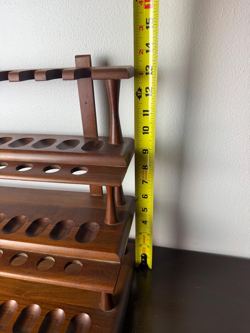 Decatur Industries Pipe Rack Vintage Mid Century Era Walnut Wood 36 Pipe Rack Wall Counter Display ...