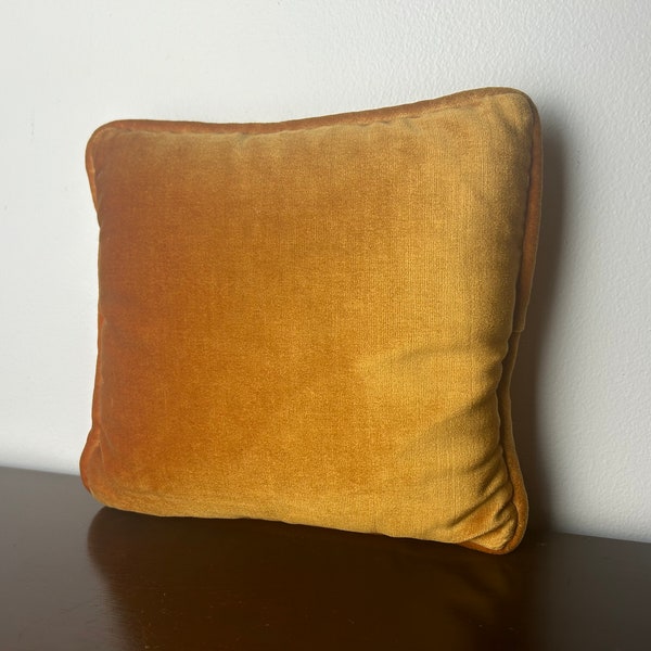 Vintage Velour/Velvet 70’s Harvest Gold Throw/Accent Pillow, 1970’s Bed/Couch Decor, Square 12x12 Cover, Mid Century Modern MCM Home