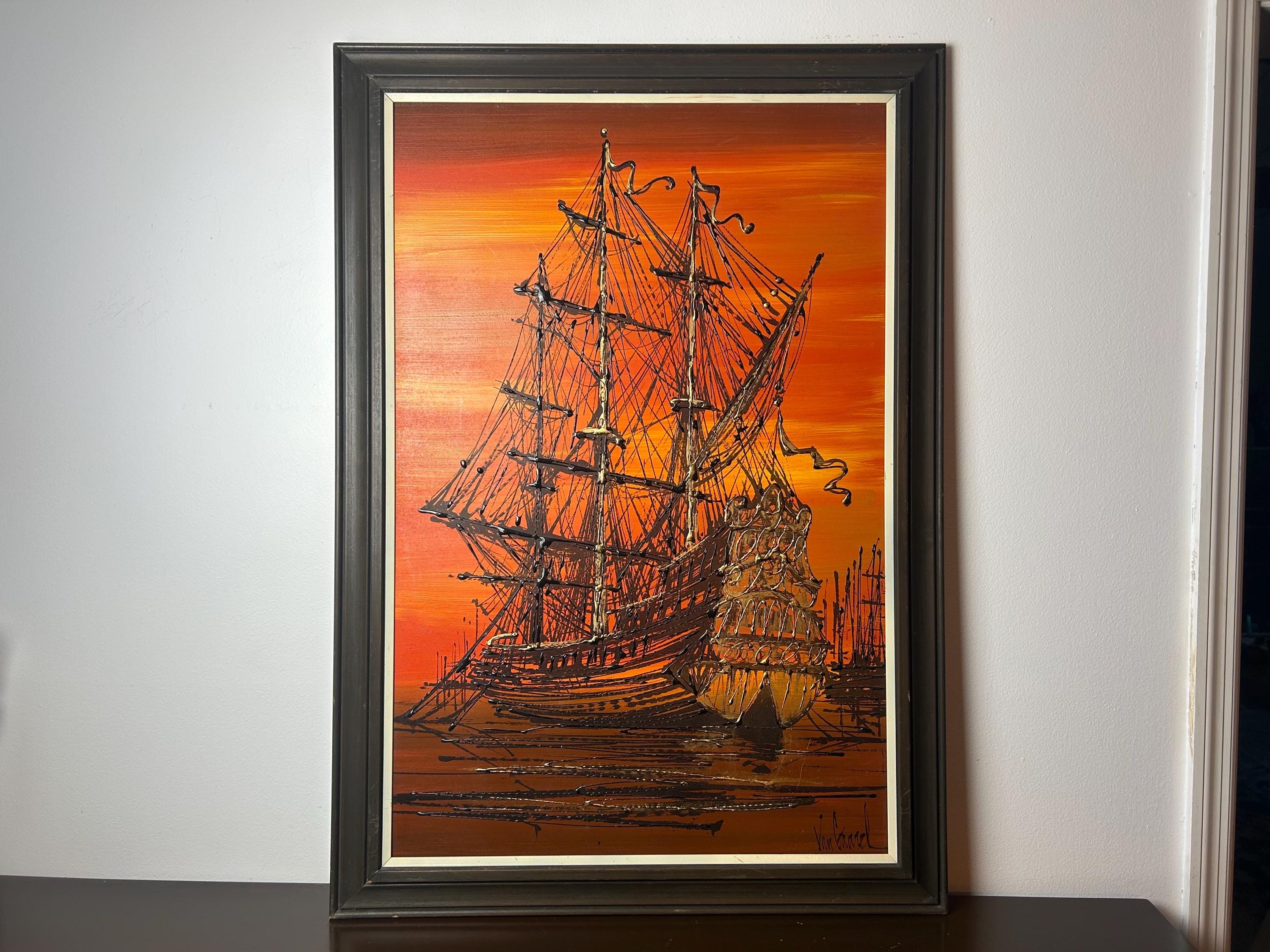 Vintage Large Vanguard Studios Oil Painting Art on Board by Van