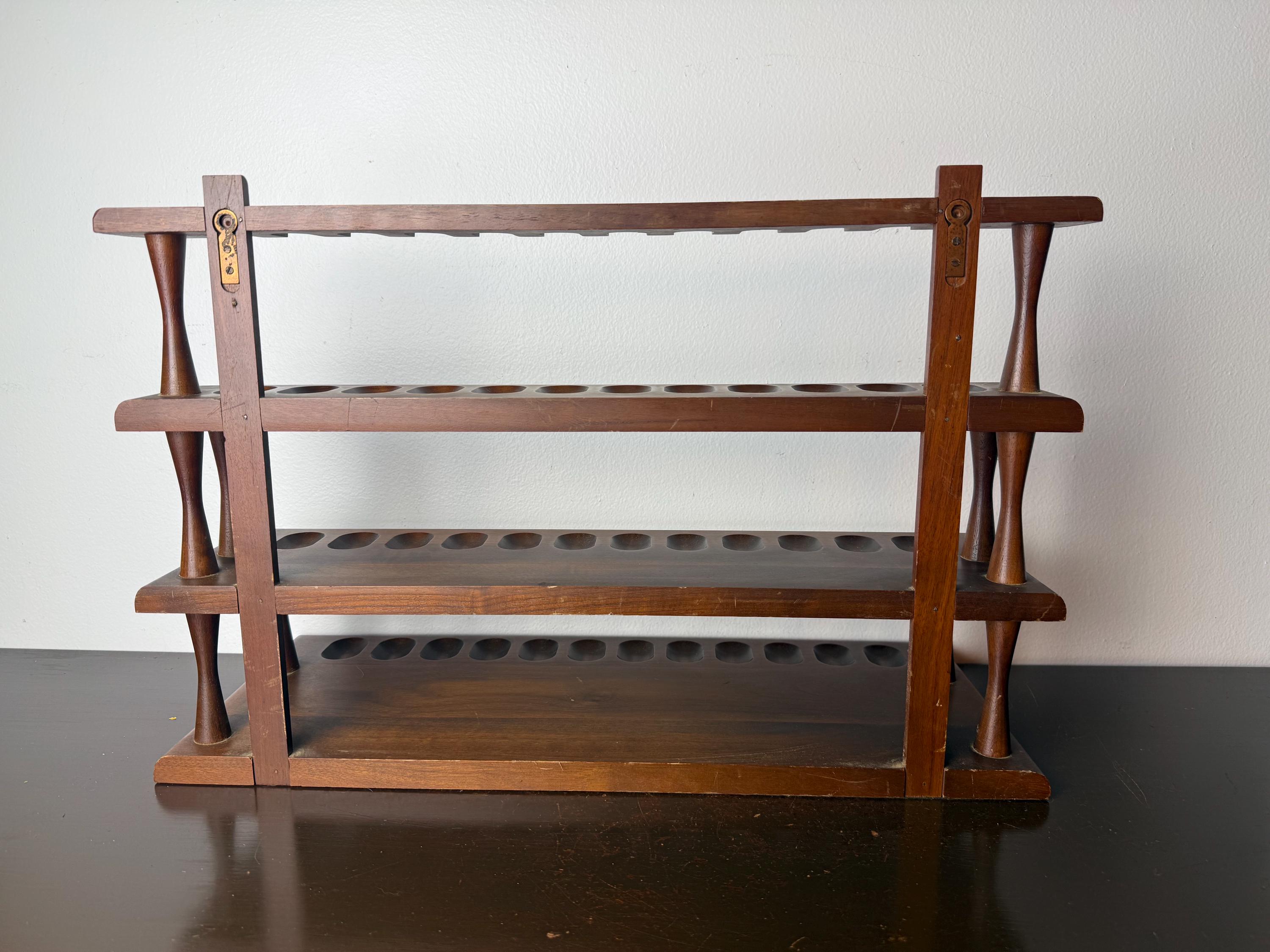 Decatur Industries Pipe Rack Vintage Mid Century Era Walnut Wood 36 Pipe Rack Wall Counter Display ...