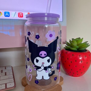 Purple Kawaii Kur0mi Flower Glass Cup