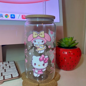 Taza de cristal de gatito y amigos de Coquette Kawaii