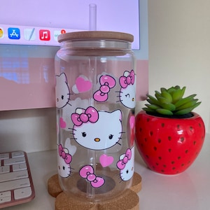 Pink Kawaii Kitty Glass Cup