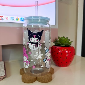 Kawaii Kitty & Friends Snowman Christmas Glass Cup